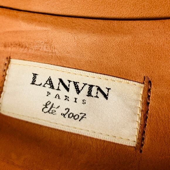 LANVIN Size 11 White Brown Leather Perforated Platform Pumps - Picture 7 of 10